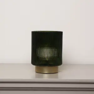 Melody Maison Dark Green Ribbed Glass Ambient Table Lamp