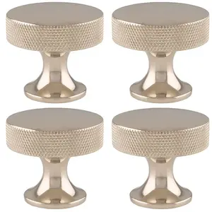 4 PACK - Knurled Flared Stem Cabinet Door Knob 38mm Polished Nickel Cupboard Pull Handle