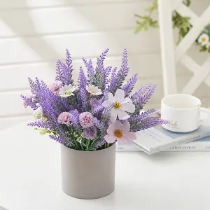 Artificial Lavender Potted Purple Flower Rustic Wood Planter Tabletop Decor 20cm (W)