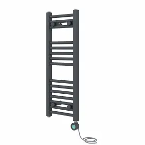 Rinse Bathrooms 400W Electric Thermostatic Heated Towel Rail Bathroom Radiators Straight with Timer - Anthracite - 800x300mm