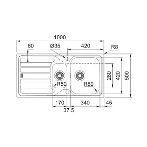 Franke Flash Stainless steel 1.5 Bowl Sink & drainer 500mm x 1000mm