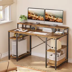 Kinslee 55inch Computer Desk, Office Work Desk with Monitor Stand Rustic Brown