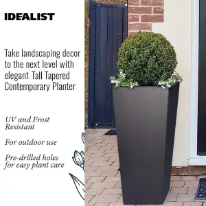 Set of 2 IDEALIST™ 89cm Tall Planter, Black Reinforced Stone Tapered Planter, Large Outdoor Plants Plant Pots L43 W43 H89 cm, 127L