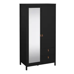 Barcelona Wardrobe with 1 door + 1 mirror door + 2 drawers Matt Black