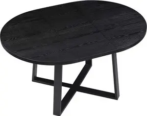 BERN Extending Round Dining Table With Metal Legs, Black Modern - Daals - Dining Tables