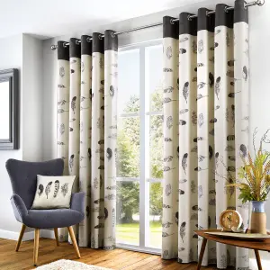 Idaho 100% Cotton Feather Motif Pair of Eyelet Curtains