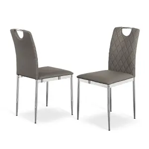 Set Of 8 Monza Faux Leather Dining Chair Modern Padded Seat Chrome Legs Kitchen (Grey)