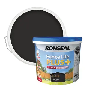 Ronseal Fence Life Plus Tudor black oak Matt Exterior Wood paint, 9L Tub