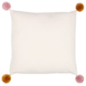 furn. Pom-Poms Ready Set Snow Printed Feather Rich Cushion