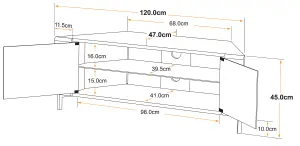 MDA Designs CORVUS Corner-Friendly White Black Cabinet with BeamThru Doors for Flat Screen TVs up to 50"