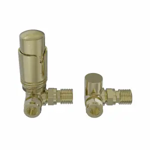 Rinse Bathrooms Designer Modern Corner Thermostatic Radiator Valve Pack for Towel Rails Brushed Brass TRV Set