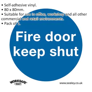 Fire Door Keep Shut Safety Sign - Self-Adhesive 80mm Vinyl Sticker for Commercial Use