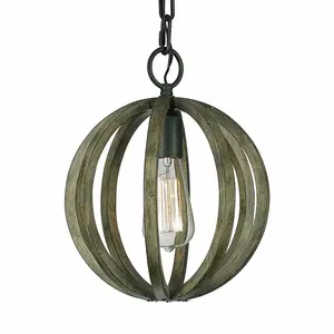 1 Bulb Ceiling Light Fitting Weather Oak Wood Antique Forged Iron LED E27 60W