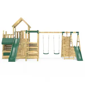 Rebo Modular Wooden Climbing Frame Playset - M27 Double Swing, Monkey Bars & Den