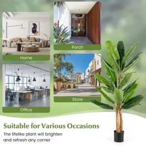 Costway 195cm Tall Artificial Banana Tree Indoor Greenery Potted Plant Home Living Room Office Decor