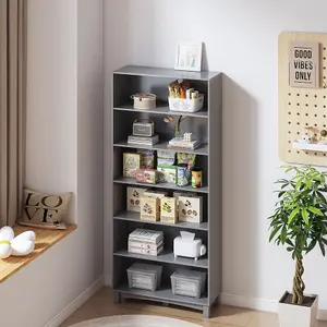 URBNLIVING 180cm Height Grey 6 Tier Wooden Bookcase Shelf Storage Display Shelving Unit