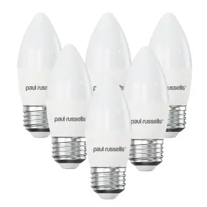 paul russells LED Candle Dimmable Bulb Edison Screw ES E27, 5.5W 470Lumens C37, 40w Equivalent, 2700K Warm White, Pack of 6