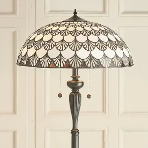 1.5m Tiffany Twin Floor Lamp Dark Bronze & Retro Stained Glass Shade i00025