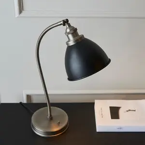 Luminosa Franklin Task Table Lamp, Aged Pewter Plate, Matt Black Paint