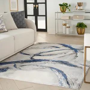 Grey Navy Blue Abstract Modern Living Room Bedroom & Dining Room Rug-66 X 229cmcm (Runner)