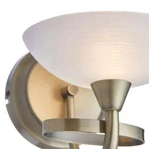 Dimming LED Wall Light Brass & White Lined Glass Vintage Curved Lamp Fitting