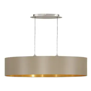 Pendant Ceiling Light Colour Satin Nickel Shade Taupe Gold Fabric Bulb E27 2x60W