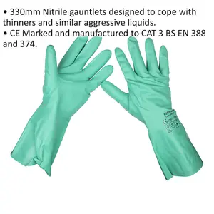 Durable 330mm Cuffed Nitrile Gauntlets - Chemical Resistant Gloves for All Sizes