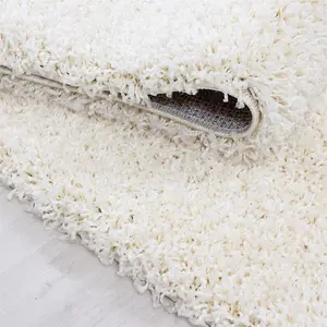 Abaseen 120cm Cream Thick Pile Soft Shaggy Modern Circluar Rug