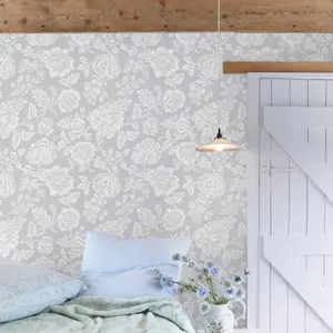 Shabby Chic by Rachel Ashwell Stipple Grey Floral Wallpaper