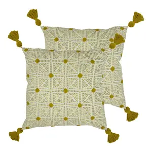 Geometric Square Throw Cushion (Set of 2) Ochre / Feather