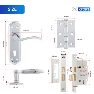 XFORT Polished Chrome London Suite Lever Lock Pack, Door Handle Complete Set.