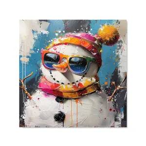 Vibrant Snowman with Style Premium Glass Kitchen Splashback W600mm x H600mm