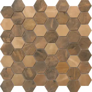 Enaide Copper Gloss & matt Hexagon Copper & stainless steel Mosaic tile sheet, (L)296mm (W)299mm