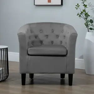 Clio 68cm wide Dark Grey Velvet Fabric Studded Back Accent Chair with Dark and Light Wooden Legs