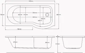 SunDaze 1500 x 800mm Gloss White Acrylic P Shape Right Hand Shower Bath