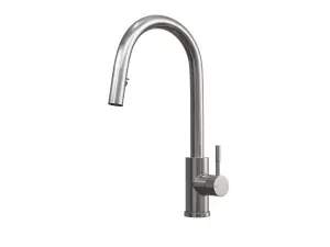 Kersin Velia Brushed Steel Kitchen Sink Mixer with Concealed Pull Out Hose and Spray Head