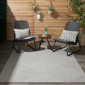 Ligth Grey Outdoor Rug, Optical/ (3D) Abstract Stain-Resistant Rug For Patio Decks, Modern Outdoor Area Rug-239cm X 300cm