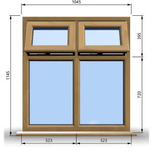 1045mm (W) x 1145mm (H) Wooden Stormproof Window - 2 Top Opening Windows -Toughened Safety Glass