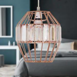 First Choice Lighting Beaded Copper Cage Pendant Shade with Clear Prism Detail