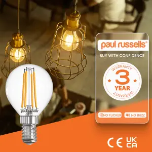 paul russells LED Filament Dimmable Golf Bulb, SES E14, 4.5W 470 Lumens, 40w Equivalent, 2700K Warm White, Pack of 3