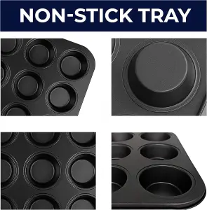 Non-Stick 12-Cup Muffin Trays 5-Pack Multipurpose Baking Tins for Cupcakes, Yorkshire Pudding, & Desserts, Oven & Freezer Safe