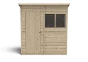 Forest Garden Overlap 6x4 ft Pent Wooden Pressure treated Shed with floor & 2 windows (Base included)