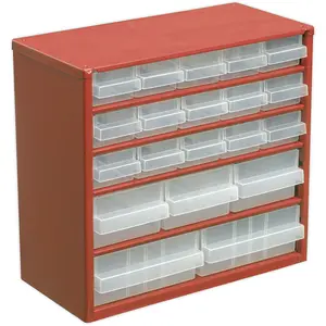 Red 20 Drawer Parts Storage Cabinet - Wall Mounted or Freestanding