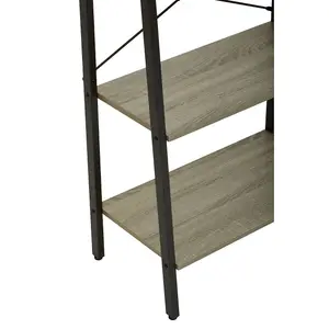 Interiors By Premier Four Tier Grey Oak Veneer Ladder Shelf Unit, Functional Industrial Narrow Shelf, Stylish Tall Cupboard