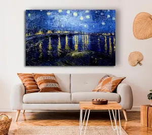 Van Gogh Starry Night Over The Rhone Blue Canvas Print Wall Art - Medium 20 x 32 Inches