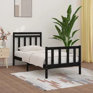 Berkfield Bed Frame Black Solid Wood Pine 100x200 cm