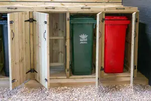 Wheelie Quintet Bin Store - L80.4 x W342.2 x H120 cm - Timber - Fits 4 x 240L & 1 x 140L Wheelie Bins