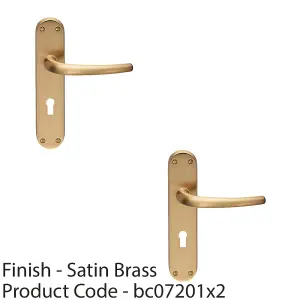 2 PACK - Rounded Sleek Latch & Lock Door Handle - Satin Brass Lever on Backplate