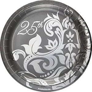 Creative Converting Silver (25th) Wedding Anniversary Party Plates (Pack of 18) Silver/Grey (One Size)