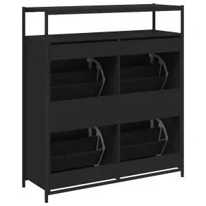 Berkfield Shoe Cabinet with 4 Flip-Drawers Black 100x34x112 cm